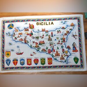 VTG  Sicilia Map Kitchen Towel - Multicolor Souvenir Gift